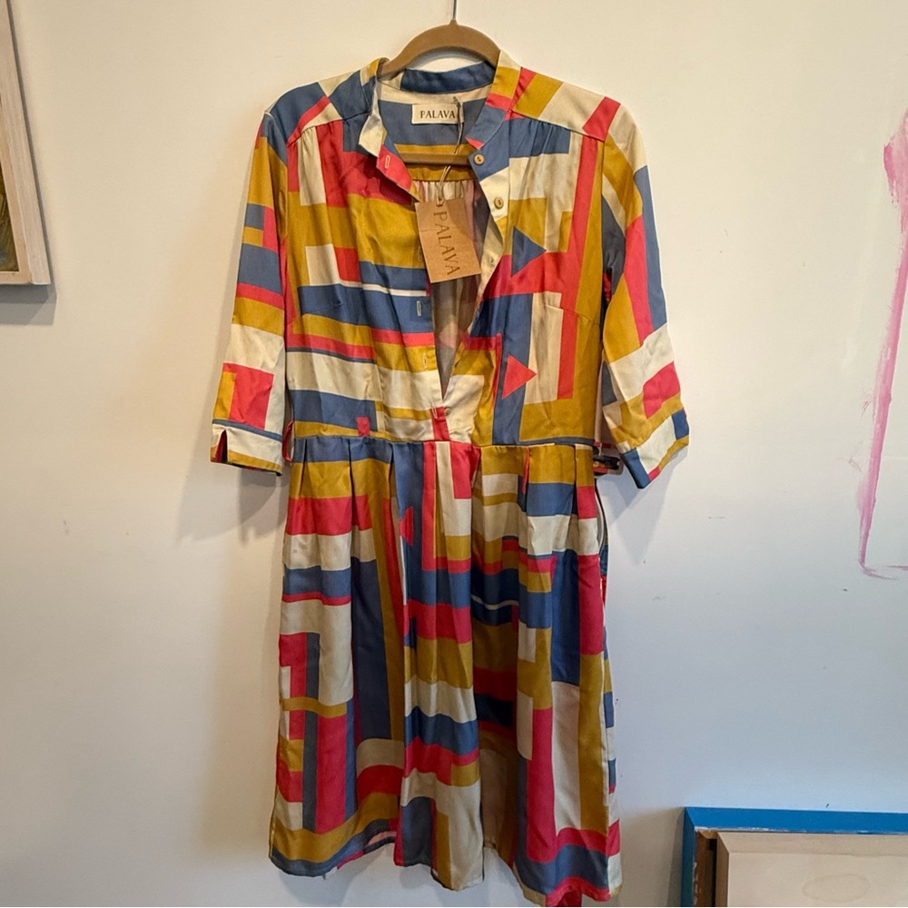 Multicolor Geometric Women's Dress with belt